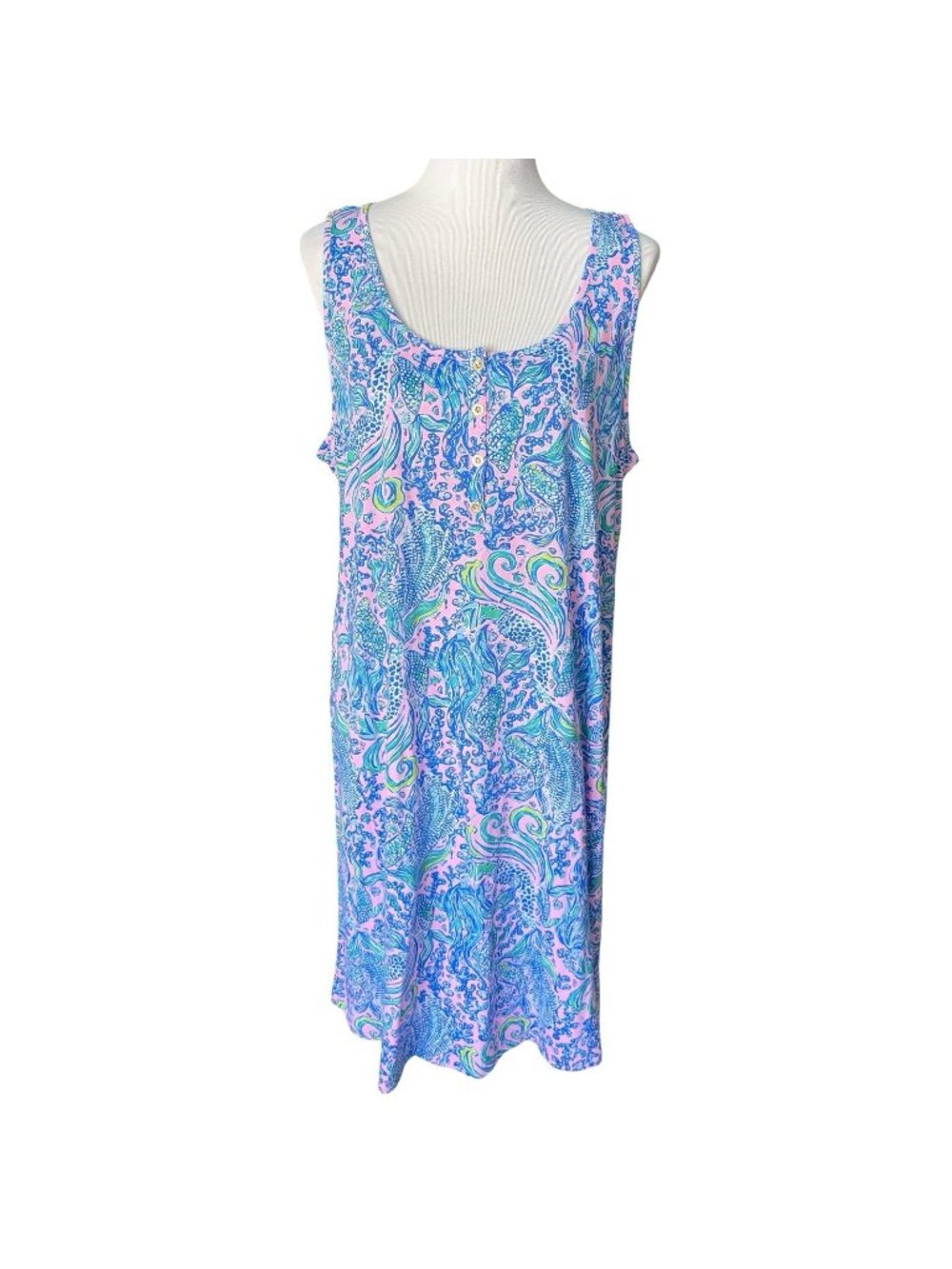 Lilly Pulitzer Lela Henley Tank Sleeveless Dress We Mermaid It Sz XL Blue NEW